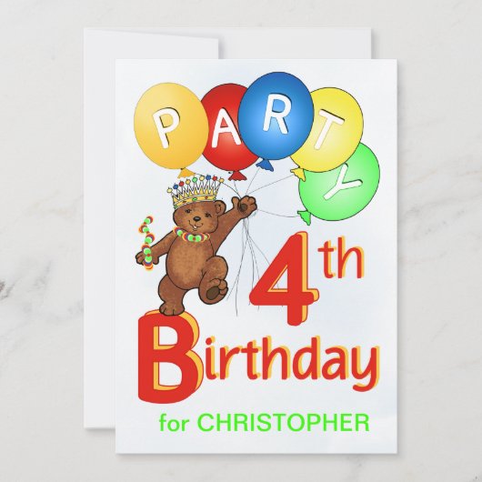 Invitation 4e anniversaire de la Royal Teddy Bear (Devant)