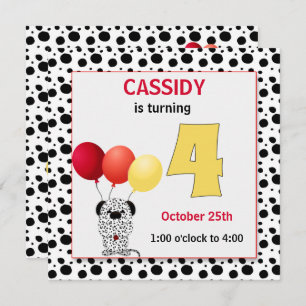 Invitation 4e anniversaire de l'enfant Dalmatien rouge et jau
