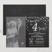 Invitation 4e Anniversaire de Mariage Tableau Noir Argent (Devant / Derrière)