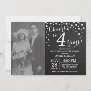 Invitation 4e anniversaire de mariage tableau noir argent