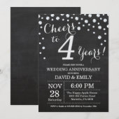 Invitation 4e anniversaire de mariage tableau noir argent (Devant / Derrière)