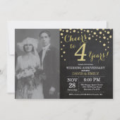 Invitation 4e anniversaire de mariage tableau noir et or (Devant)