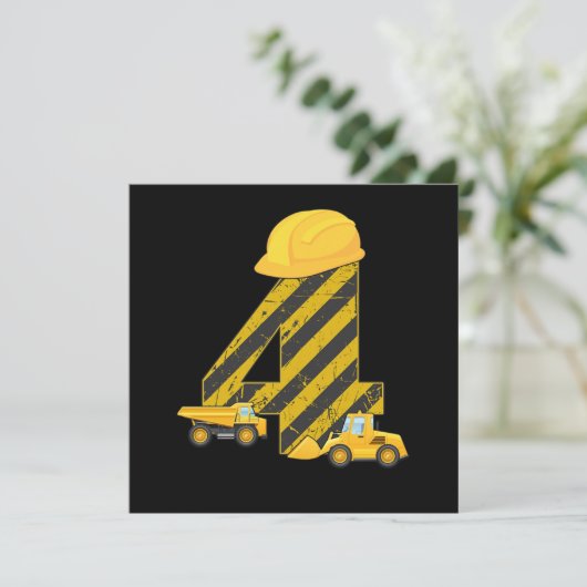 Invitation 4e anniversaire Digger 4 ans Constructeur Excavate (Debout devant)