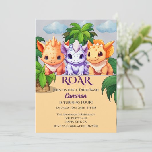 Invitation 4e anniversaire Dinosaur Party a Dino Bash (Debout devant)