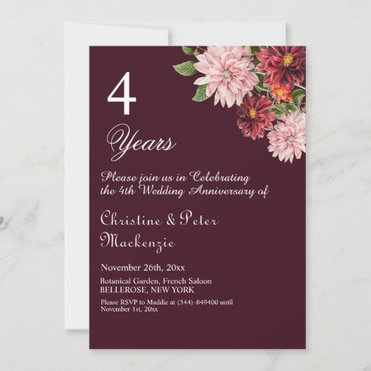 Invitation 4e anniversaire du Mariage de fruits Bourgogne Flo (Devant)