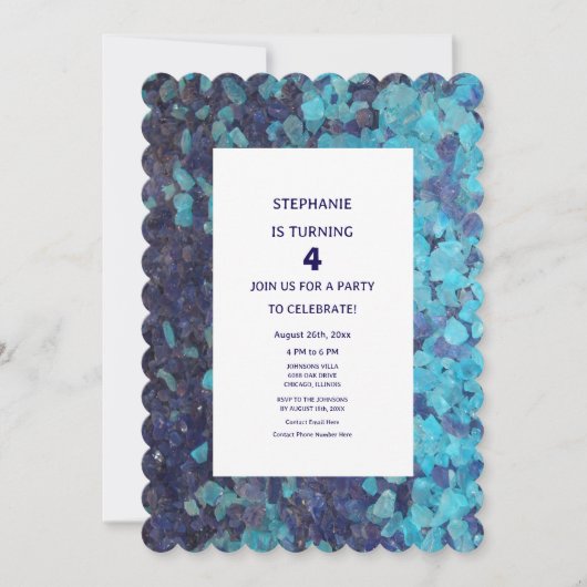 Invitation 4e anniversaire Gemstone bleu Agate Quatrième âge  (Devant)