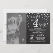Invitation 4e anniversaire Mariage Chalkboard Black Silver (Devant)