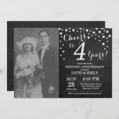 Invitation 4e anniversaire Mariage Chalkboard Black Silver (Devant / Derrière)