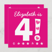 Invitation 4e anniversaire Nom personnalisé rose pour la FILL (Devant / Derrière)