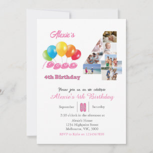 Invitation 4e anniversaire photo collage numéro 4 Fille