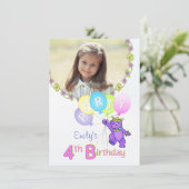 Invitation 4e anniversaire Princess Bear Photo personnalisée (Debout devant)