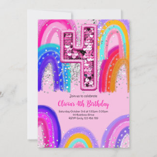 Invitation 4e anniversaire Rainbow Fun coloré