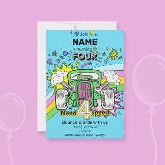 Invitation 4e anniversaire Rainbow Hot Rod besoin 4 Invitatio