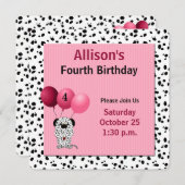 Invitation 4e anniversaire rose fête Dalmatie Thème (Devant / Derrière)