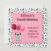 Invitation 4e anniversaire rose fête Dalmatie Thème (Devant)