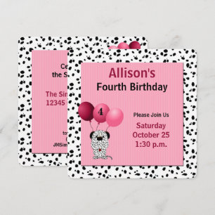 Invitation 4e anniversaire rose fête Dalmatie Thème