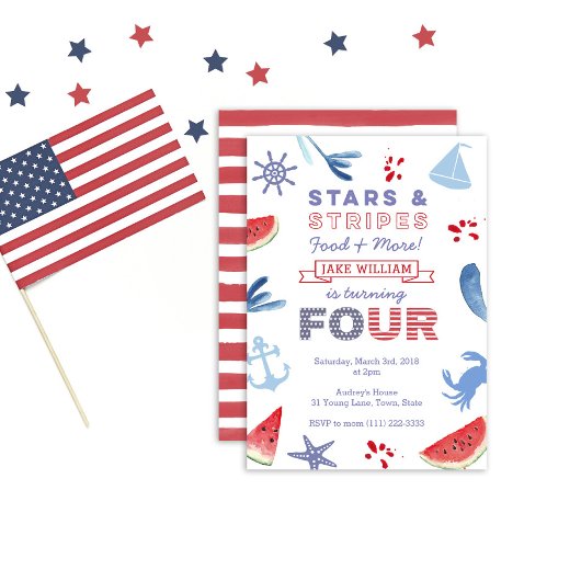 Invitation 4e anniversaire Stars et Stripes Beach Party