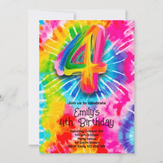 Invitation 4e Anniversaire Tie Dye (Devant)