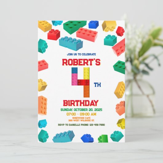 Invitation 4e Bâtiments Anniversaire, briques de bâtiment (Debout devant)