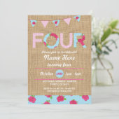 Invitation 4e fête d'anniversaire Four Rose Burlap Floral Inv (Debout devant)