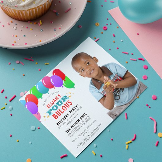 Invitation 4ème anniversaire Ballons photo bleu