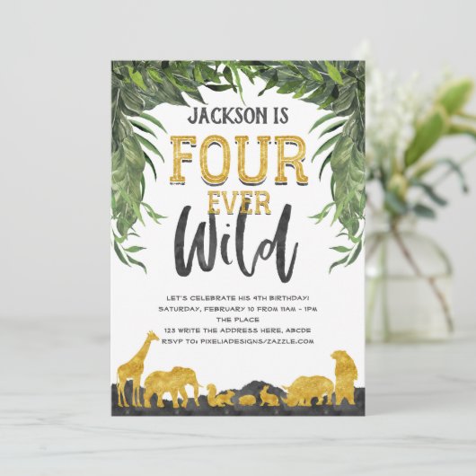 Invitation 4ème anniversaire, Forêt de frisson, Jungle, anima (Debout devant)