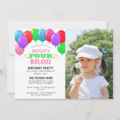 Invitation 4ème photo de rose de ballon d'anniversaire de (Devant)