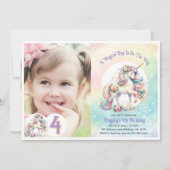 Invitation 4ème Unicorne fête d'anniversaire Pastel Rainbow (Devant)