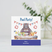 Invitation 4th July Pool Party with Hippo in Bikini  (Debout devant)