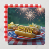 Invitation 4th of July American Hot Dog (Devant / Derrière)