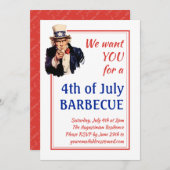 Invitation 4TH OF JULY BBQ BARBECUE UNCLE Sam Customized RED (Devant / Derrière)