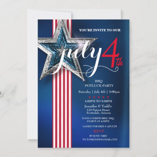 Invitation 4th of July BBQ Potluck Party (Devant)