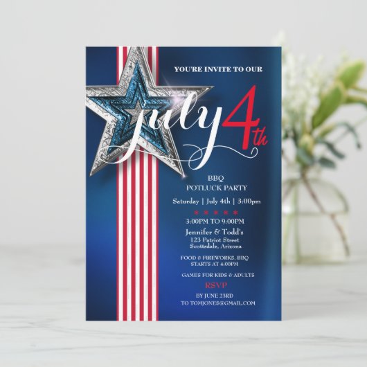 Invitation 4th of July BBQ Potluck Party (Debout devant)