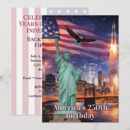 Invitation 4th of July Statue of Liberty Rocket USA 250th