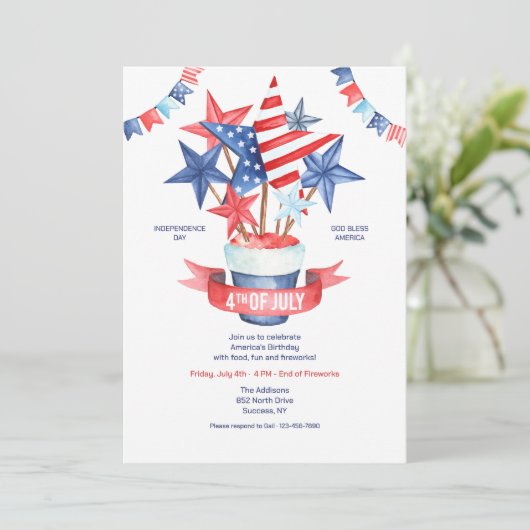 Invitation 4th of July Watercolor  (Debout devant)