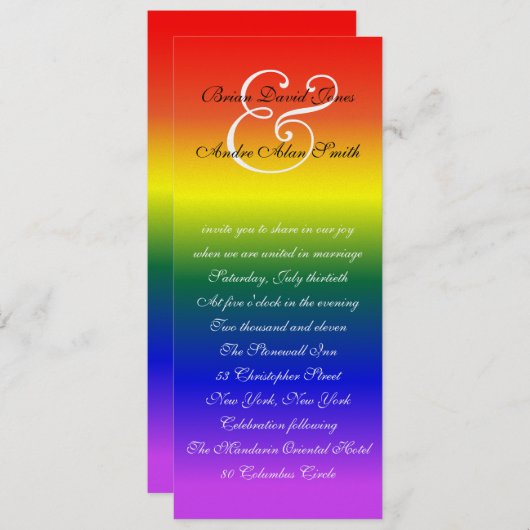 Invitation 4x9 Gay Mariage Rainbow Pride Metallic Paper (Devant / Derrière)
