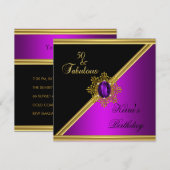 Invitation 50 50e Anniversaire élégant Magenta Gem Black Gold (Devant / Derrière)