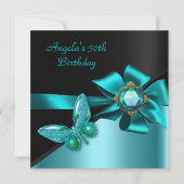 Invitation 50 50e fête d'anniversaire Papillon bleu Turquoise (Devant)