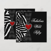 Invitation 50 50e fête d'anniversaire Rouge Zèbre Noir Blanc (Devant / Derrière)