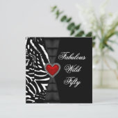 Invitation 50 50e fête d'anniversaire Rouge Zèbre Noir Blanc (Debout devant)