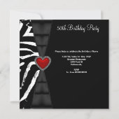 Invitation 50 50e fête d'anniversaire Rouge Zèbre Noir Blanc (Dos)