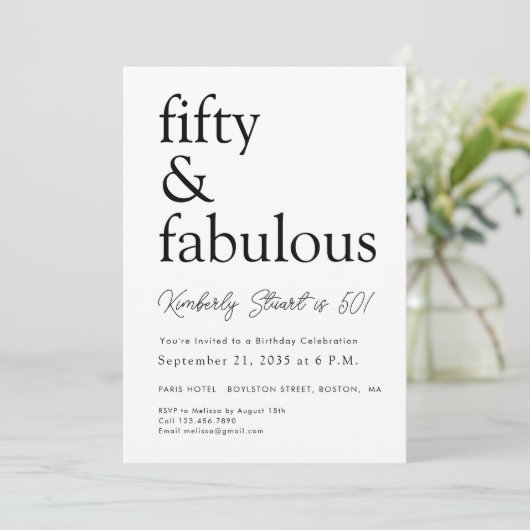 Invitation 50 and Fabulous 50th Modern Minimal Fifty Birthday (Debout devant)