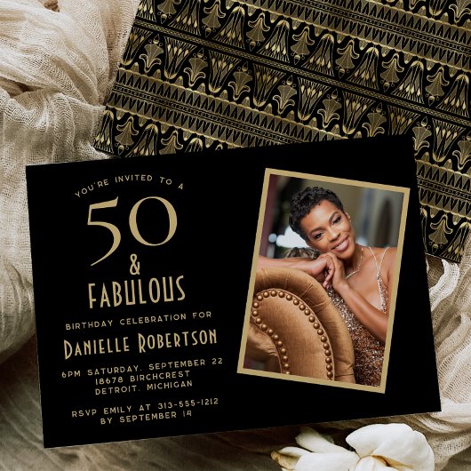 Invitation 50 and Fabulous Black Gold 50th Birthday Party