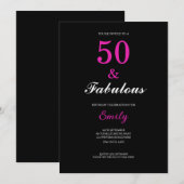 Invitation 50 and Fabulous Black Pink Birthday (Devant / Derrière)