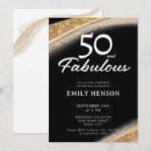 Invitation 50 and Fabulous Bold Black Gold Birthday (Devant / Derrière)