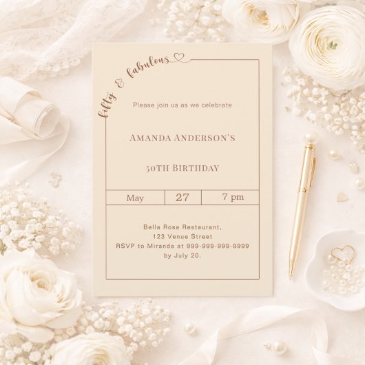 Invitation 50 and fabulous champagne gold birthday