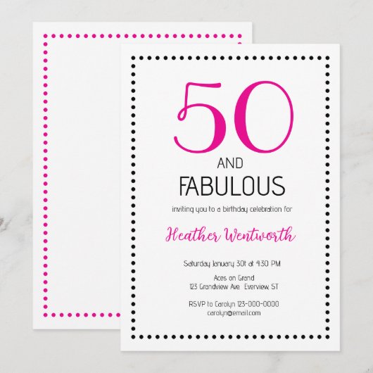 Invitation  50 and Fabulous Charming 50th Birthday (Devant / Derrière)