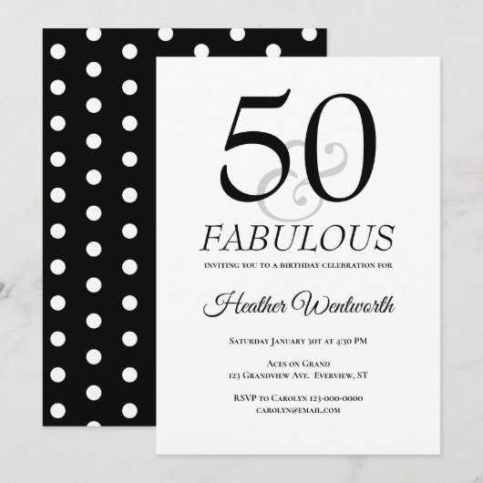Invitation 50 and Fabulous Classic Dots 50th Birthday (Devant / Derrière)