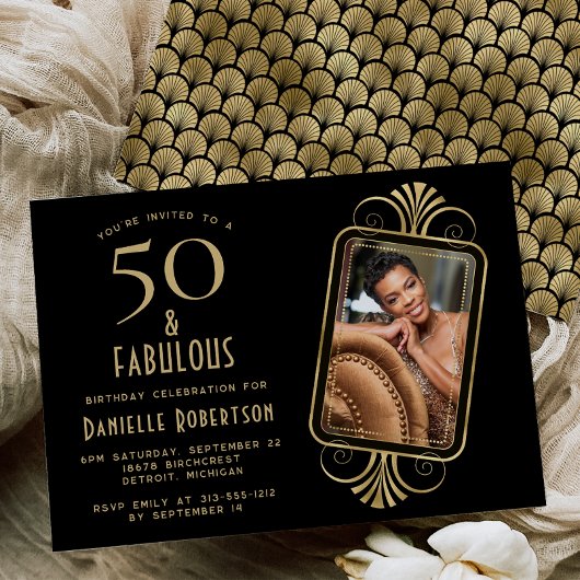 Invitation 50 and Fabulous Deco Black 50th Birthday Party