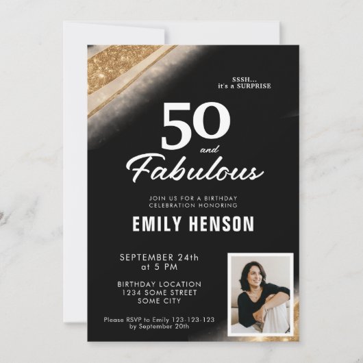 Invitation 50 and Fabulous Gold Black 50th Birthday (Devant)